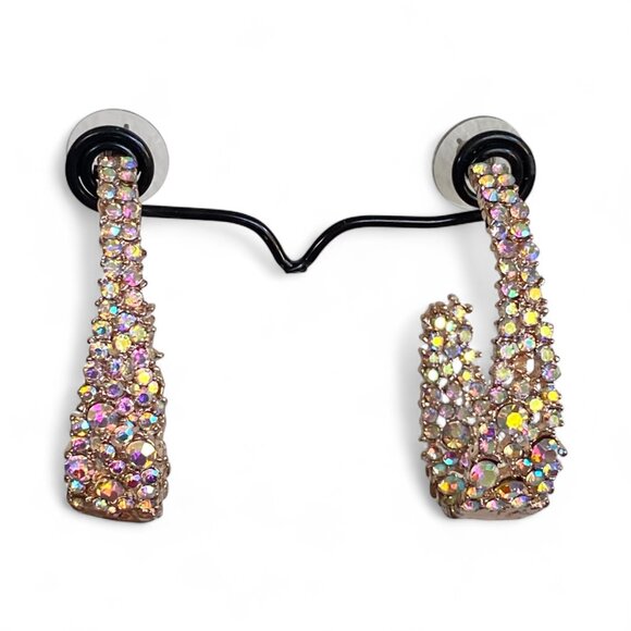 FAC Swarovski Crystal Rose Gold Tone C Hoop Earrings - Picture 2 of 10